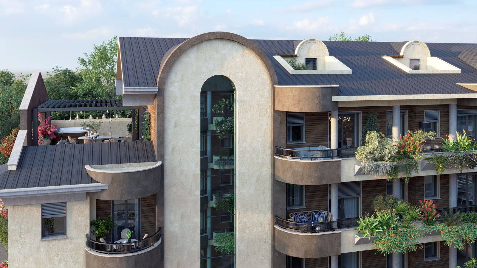 Terrazzo panoramico di un appartamento del Residence La Fenice, baciato dal sole