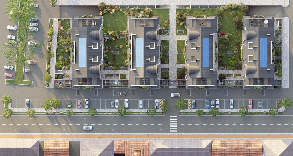 Veduta aerea delle quattro palazzine del Residence La Fenice a Gorla Minore