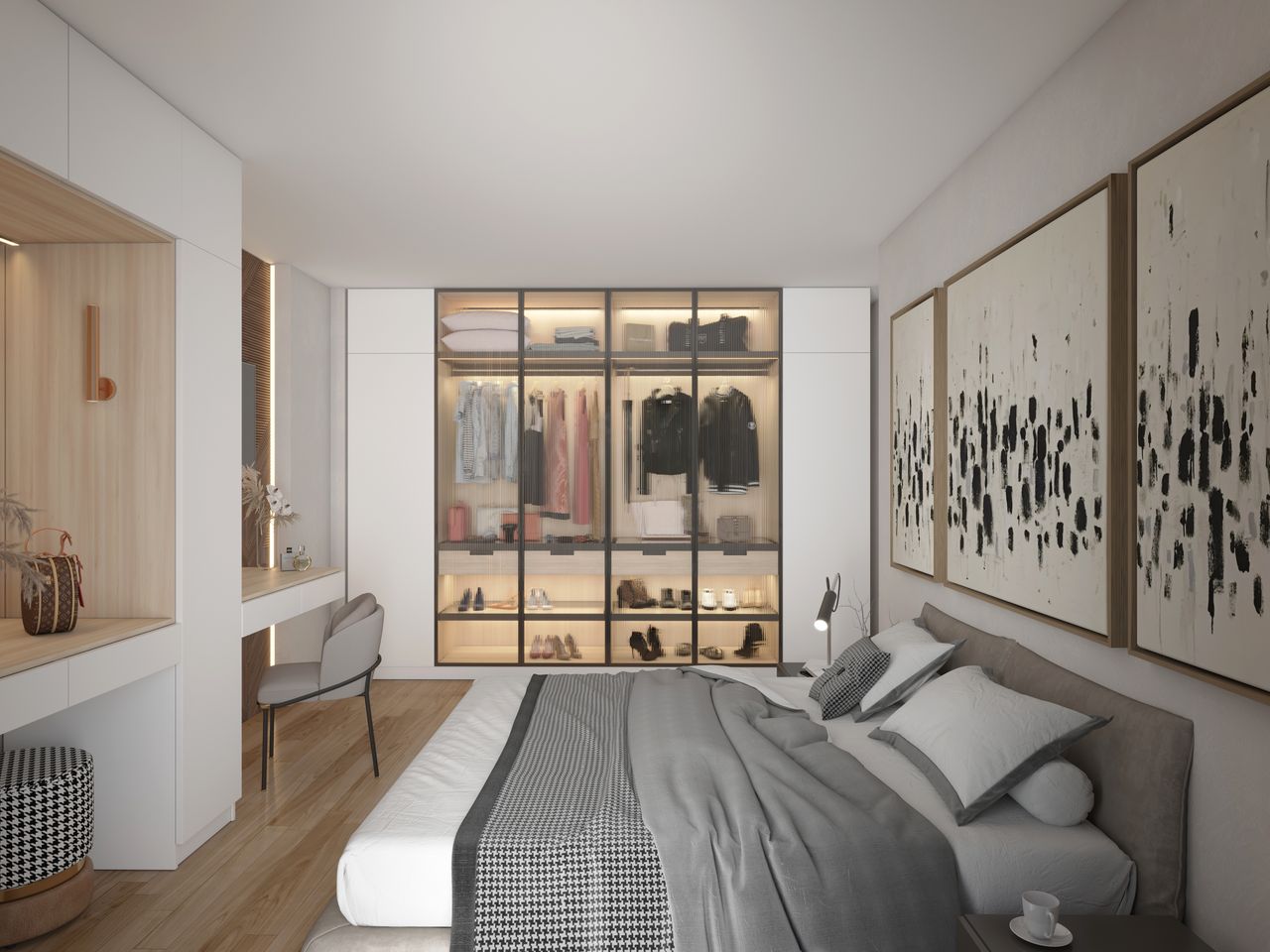 Camera da letto luminosa di un appartamento del Residence La Fenice