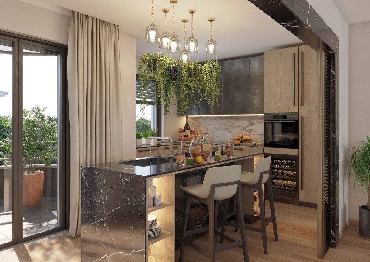Cucina luminosa di un appartamento del Residence La Fenice